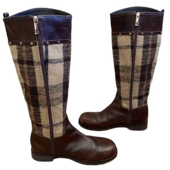 Tory Burch Plaid Flannel & Leather Boots - Picture 5 of 12